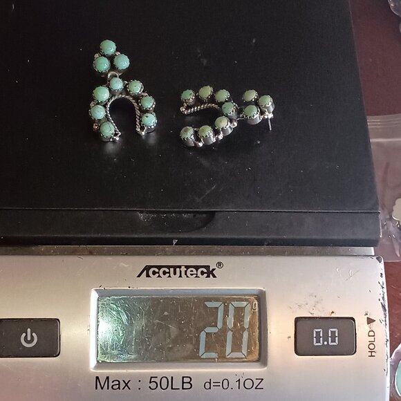 Southwest Sterling Silver Turquoise Naja Earrings Large 1.5" Long Statement - Picture 4 of 4